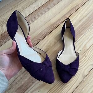 Nine West Stefany Purple Suede d'Orsay Bow Pointed Toe Flats Shoes womens 8M